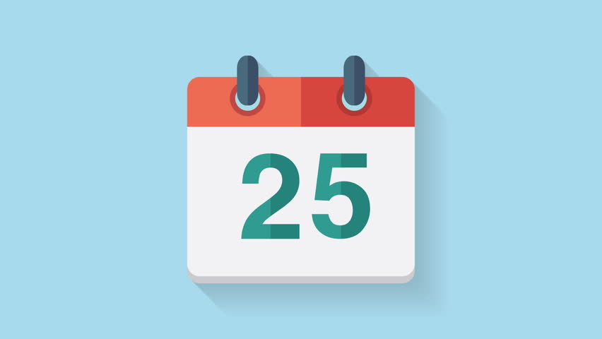 Flat calendar icon animation with the date 25th. Monthly calendar