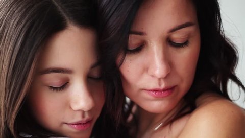 Smiling Attractive Mom Daughter Hugging Showing Stock Footage Video