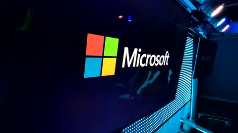 New York, USA - September 6, 2018: Microsoft company logo on a screen