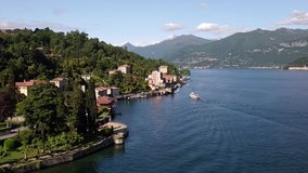 Aerial drone footage view of Bellagio, city on Como’s lake, Lecco lake, Lombardy, Italy // no video editing
