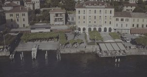 Aerial drone footage view of Bellagio, city on Como’s lake, Lecco lake, Lombardy, Italy // no video editing