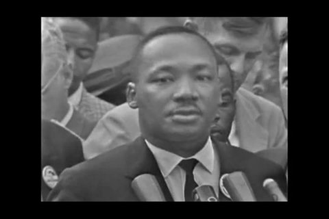 Washington, United States of America. August 1963. Martin Luther king speaks to the crowd during the civil rights march