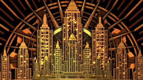 Art Deco golden symmetrical city skyline design