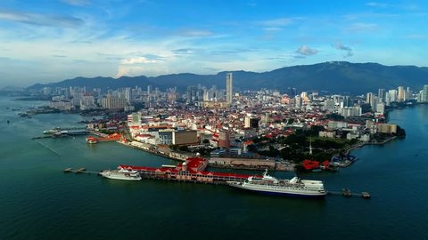 Aerial view of Penang City from Georgetown, Penang, MALAYSIA.