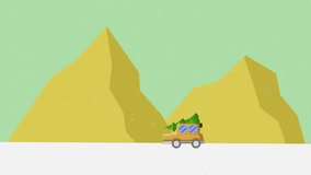 Animation of truck bring tree Christmas