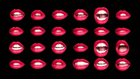 sequence of different images of woman's beautiful full red lips made into a repeating wallpaper pattern