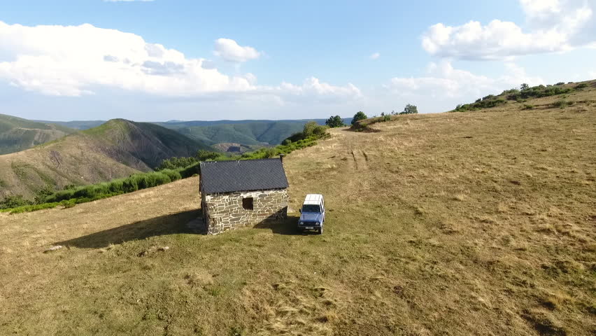 Aerial view of mountain cabin in Tremor de Arriba, El Bierzo, Leon