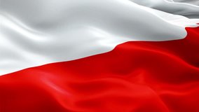 Poland flag video waving in wind. Realistic Polish Flag background. Poland Flag Looping Closeup 1080p Full HD 1920X1080 footage. Poland EU European country flags footage video for film,news