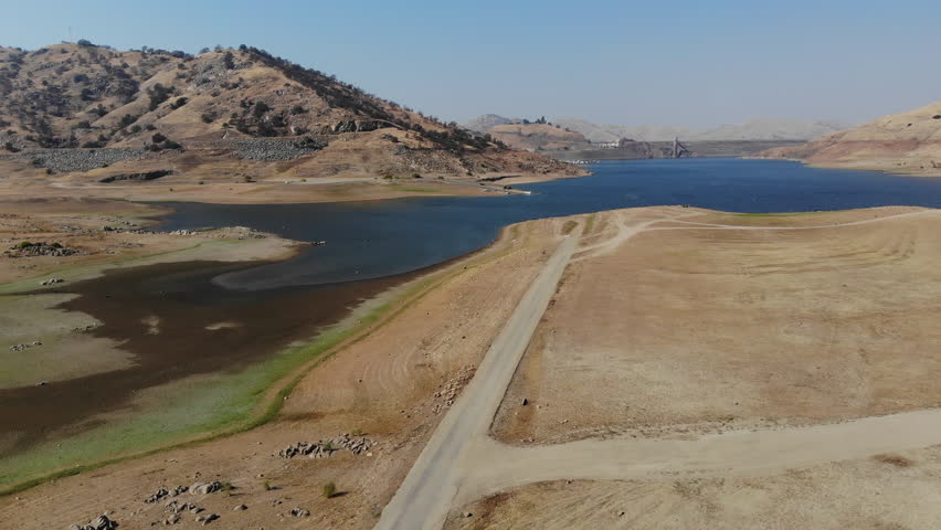 Lake Kaweah view from the air show the climate change in the rivers and water resources in California