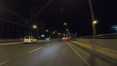 Toronto, Ontario, Canada November 2018 POV driving at night on streets and highway in the dark with poor visibility