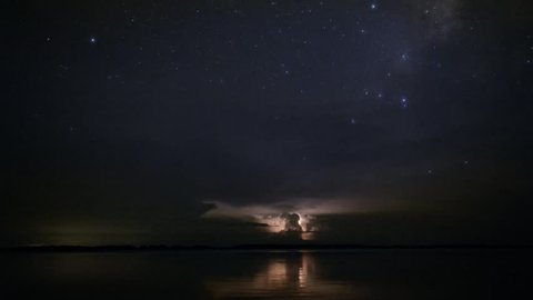 Non-stop lightning activity under the moving stars, in "El Catatumbo", Venezuela. The area holds a world record for being the most electric place on Earth according to NASA. 