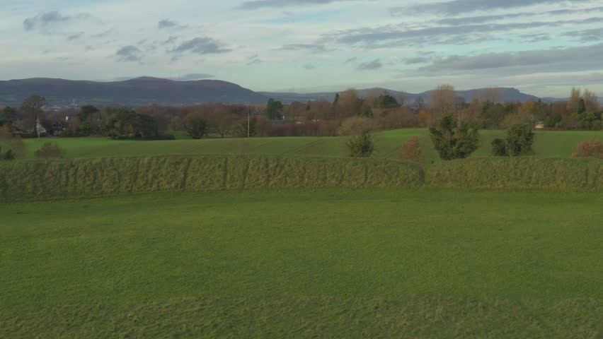 Aerial View of  Flying over the beautiful Autumn countryside sunset,Northern Ireland
