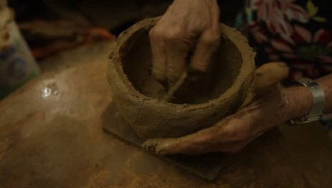 Vitória, Espírito Santo / Brazil - 11/09/2018: Clay pot being handcrafted in the Paneleiras de Goiabeiras Association