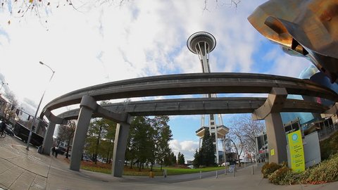 Seattle, Washington - November 2011: Static view looking up toward the Space Needle.