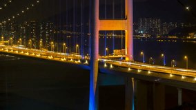 Time lapse of traffic on bridge at night.