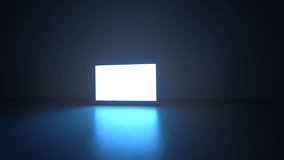 The television with white display in the dark room