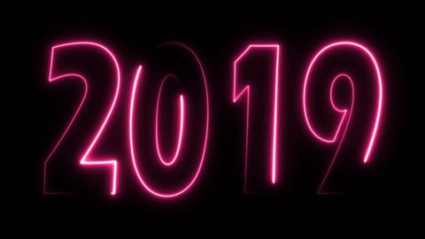 Happy new year background. Happy new year 2019 light lettering fluid neon year lettering happy birthday. Christmas background new year snow and new Year's celebration. Happy Birth 2019 neon light.