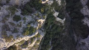 Gorges du Verdon aerial push forwards looking down into canyons