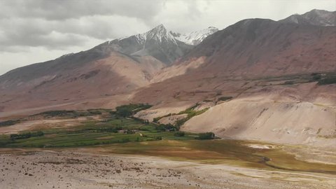  Areal Dron Shoot View of the Pamir, Afghanistan and Panj River Along the Wakhan Corridor. The Afghanistan-tajikistan Border. M41 Pamir Highway.