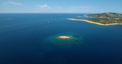 Beautiful aerial video of Kanica in Dalmatia, Croatia, Europe. Nice nature and landscape on warm sunny summer day at Adriatic Sea and coast. 