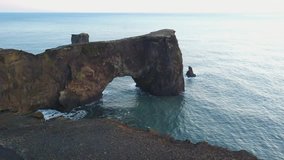 Aerial Drone Video of Cliff Arch in Iceland
