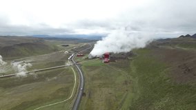 Aerial Drone Video of Geothermal Power Plant in Iceland
