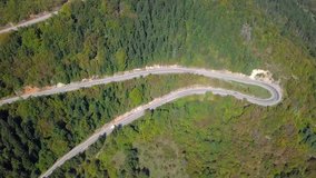 Aerial view of the serpentine mountain road. Croatia. Top view