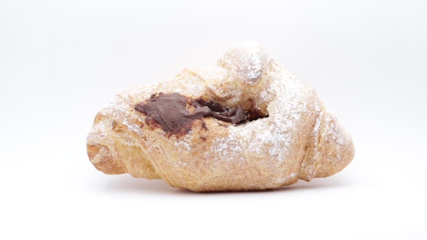 in the white background and copy space the chocolate croissant concept of diet healthy and cuisine

