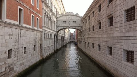 Bridge of Sighs or Ponte dei Sospiri in Venice, Italy, zoom in view, 4k