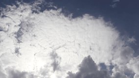 Blue clear sky, white formating clouds time lapse, nature fluffy cloudscape in horizon, beautiful panoramic view. 4K.