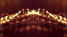 3d loop abstract seamless background with glow particles, depth of field, bokeh. Glow particles like Christmas or New Year garland flying in air or sparks that form wiggle structures. Golden