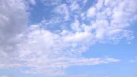 Moving clouds time lapse, blue nature sunny sky, nice motion cloudscape, beautiful summer clean day. 4K.