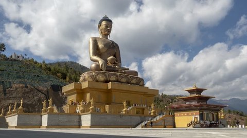 Seated Buddha Statue, Bhutan.
Time lapse of clouds over the 54 metre high bronze statue of the Great Buddha Dordenma near Thimphu, Bhutan, which was completed in 2015.