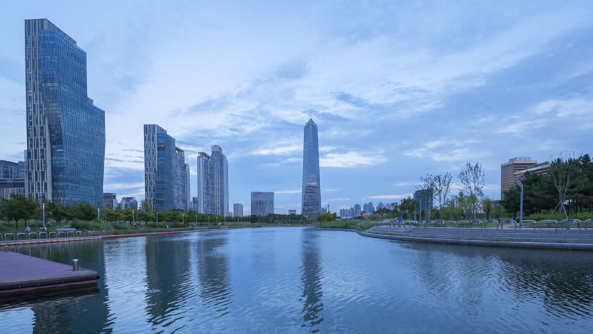 Incheon,Central Park in Songdo International Business District , South Korea.Timelapse 4k