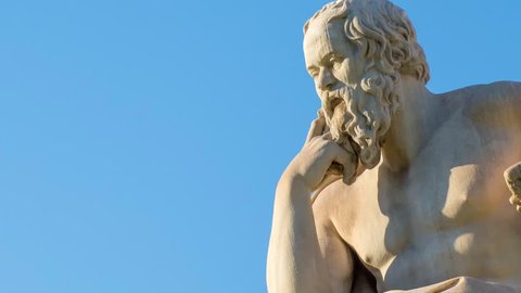 Zoom out of the Statue of the Greek philosopher Socrates
