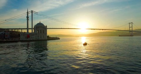 Ortakoy Mosque landscape with beautiful sunrise Bosphorus Bridge, Istanbul Turkey