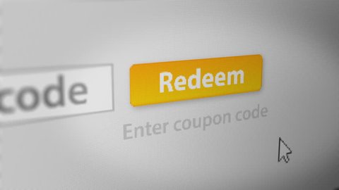 Mouse Cursor Clicking "Redeem" Button to Exchange Something for money or for goods or services.

