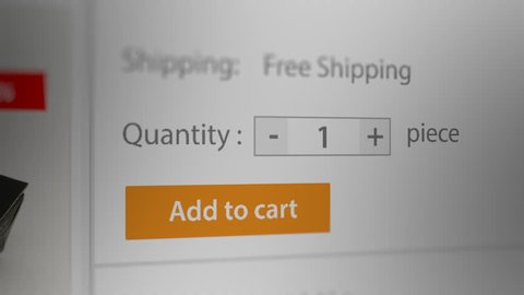 Close up Shot of Mouse Cursor Clicking Quantity and Check Out Button. Online Shopping Checkout Process. 
