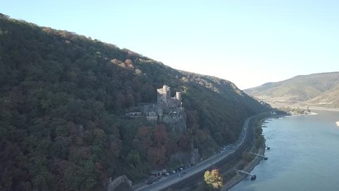 Burg Rheinstein Castle Germany Aerial View Stock Footage Video (100% ...
