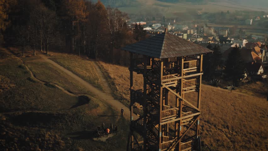 Aerial view of an wooden observation tower in an european country