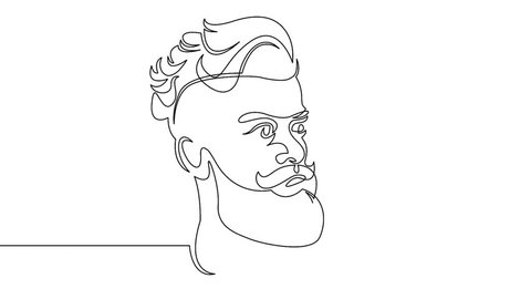 Self drawing animation of Continuous one line drawing of man hipster portrait. Hairstyle of a beard mustache dark fashionable glasses. Fashionable men's style.