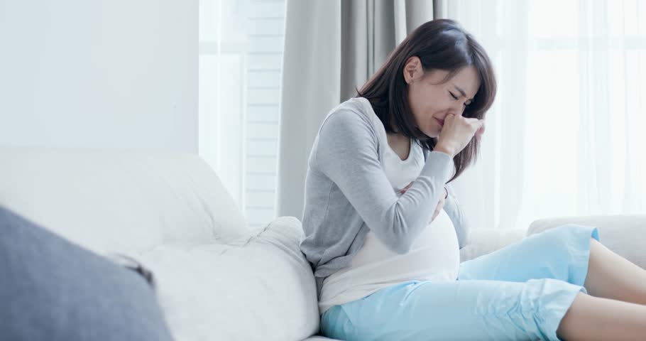 Pregnant woman cry and feel depression at home | Shutterstock HD Video #1019697082