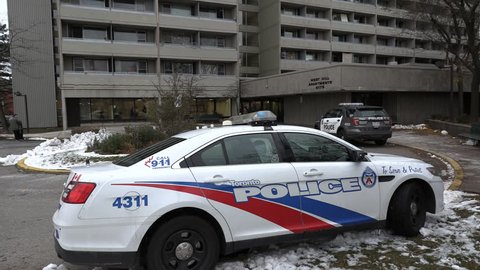 Toronto, Ontario, Canada November 2018: Toronto police at murder crime scene as record homicide rate hits city