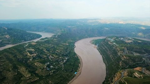 Aerial view of the splendid Qiankun Bay and Yellow River, Shanxi, China