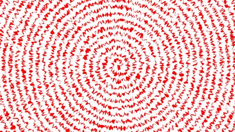 Red spiral of zigzag waves spinning with a seamless loop rotation. High definition CGI white background backdrop motion graphics video clip
