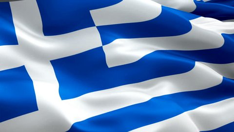 Greece Flag Wave Loop waving in wind. Realistic Greek Flag background. Greece Flag Closeup 1080p Full HD 1920X1080 footage. Greece EU European country flags. Acropolis HD flags Athens,Santorini travel