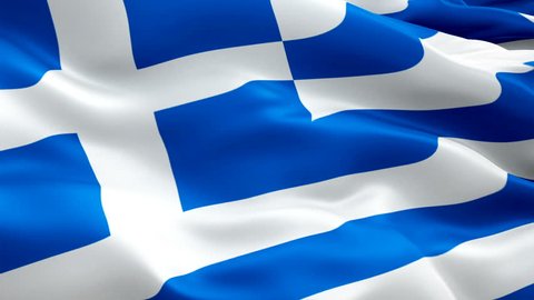 Greek flag waving in wind video footage Full HD. Realistic Greek Flag background. Greece Flag Looping Closeup 1080p Full HD 1920X1080 footage. Greece EU European country flags Full HD
