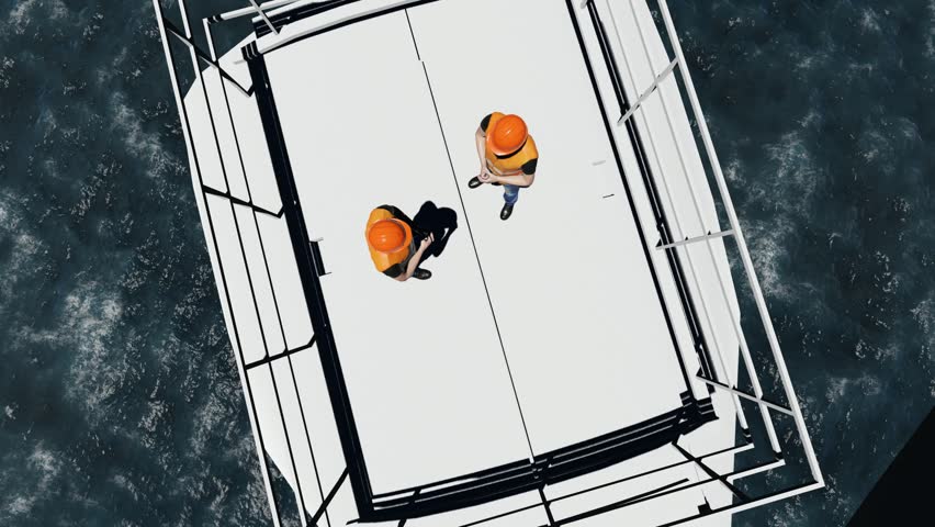 Two offshore workers on the top of the windmill, wind farm Royalty-Free Stock Footage #1019722282