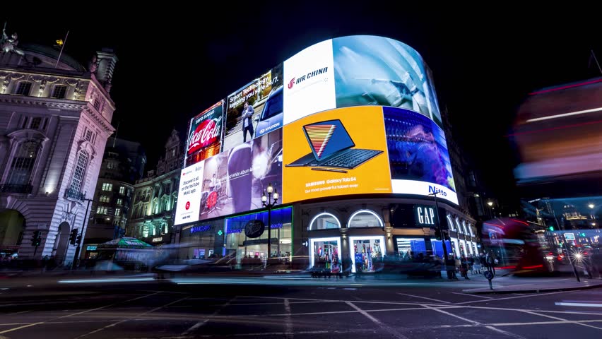LONDON - NOVEMBER 14, 2018: Timelapse of Piccadilly Circus in London at night