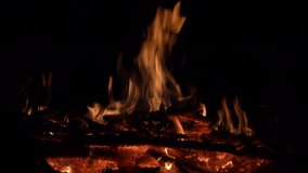 Burning bonfire at night. 4K 2160p video clip